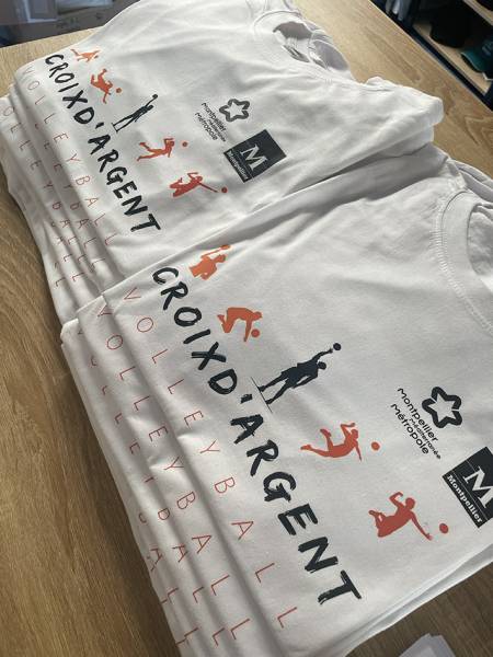 Impression DTF sur tee shirt fournis par le Montpellier Croix d'Argent Volley Ball à Montpellier, Occitanie 