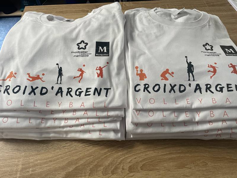 Impression DTF sur tee shirt fournis par le Montpellier Croix d'Argent Volley Ball à Montpellier, Occitanie 